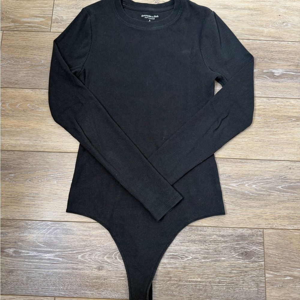 Abercrombie & Fitch Black Ribbed Long Sleeve Bodysuit Sz S